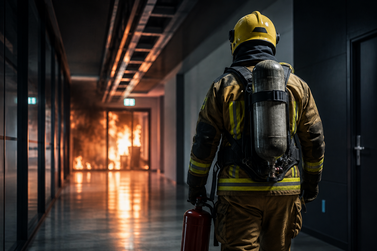 Intervento antincendio professionale in ambiente operativo