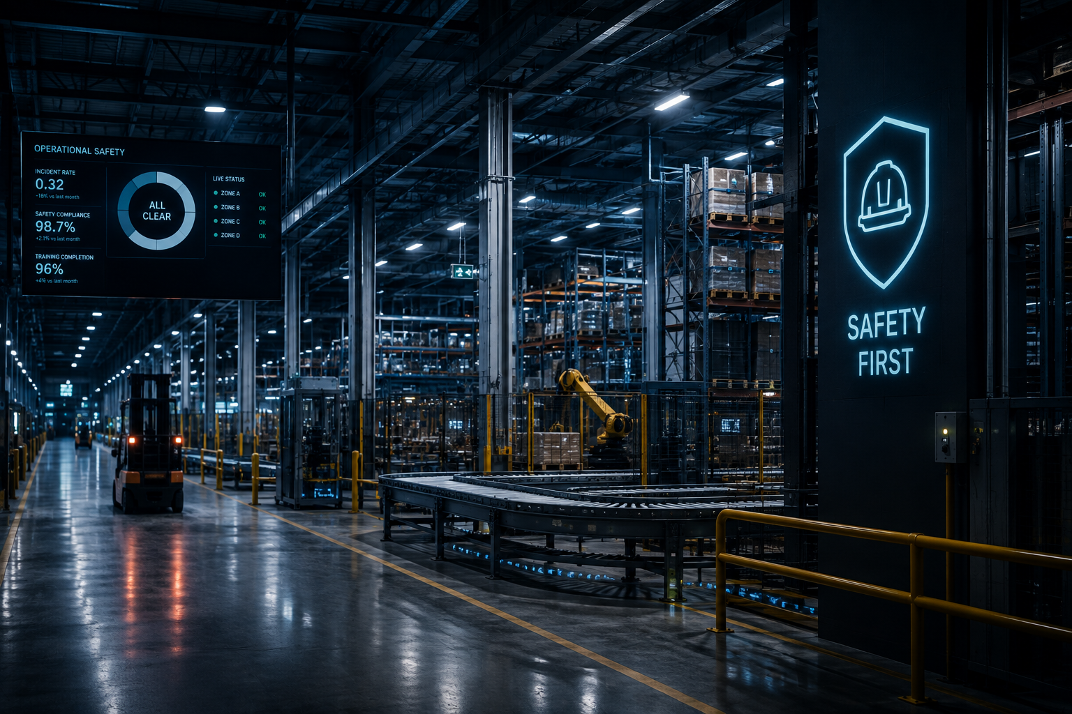 Ambiente industriale organizzato per la sicurezza operativa e la prevenzione